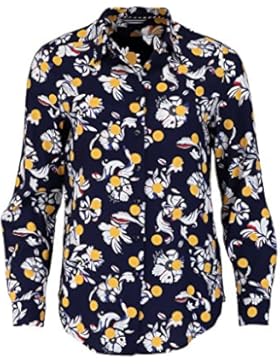 TOMMY HILFIGER Langarm Bluse MIRAN Hemdkragen Muster blau/weiß/gelb