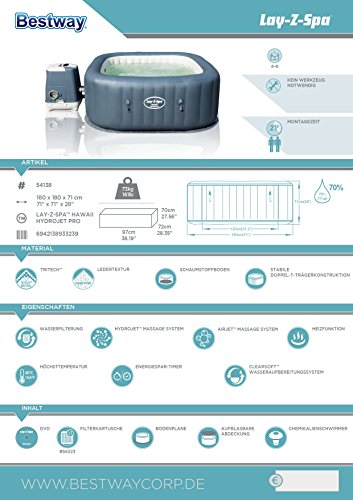 Bestway Lay-Z-Spa Hawaii HydroJet Pro Whirlpool, viereckig, 180 x 71 cm - 25
