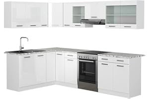 Vicco Cocina esquinera Rick, Blanco/Blanco Alto Brillo, 267 x 167 cm, ET Mármol