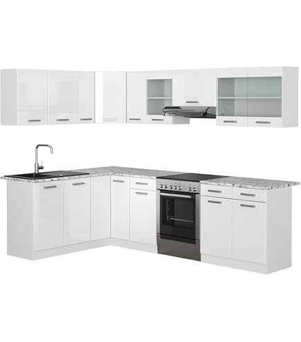 Cuisine Complète 320 Cm Dina Grise Avec Moulures - Style Moderne, éléments Hauts Et Bas, Plans De Travail Inclus
