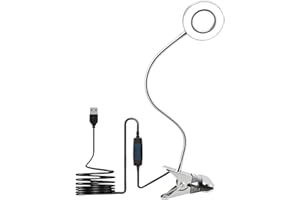 KYOTECH Lámpara LED de lectura con pinza 52Leds Regulable con pinza 3 Modos 10 Niveles de Brillo Clip LED Luz Lámpara Escritorio 7W 360°Flexible Luz Lectura Lámpara para Estudiar Cromo Plateado