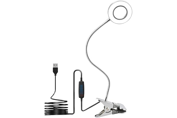 Lampe Bureau Kyotech à Pince 7W Clip Dimmable - 52LEDs, 3 Couleurs, 10 Niveaux de Luminosité, 360°, Cygne Flexible, Chevet