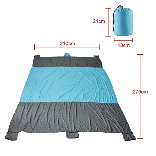 Stranddecke iRegro Picknickdecke Campingdecke, 9 x 7 Fuß, ultraleicht kompakt sandabweisend wasserdicht, aus schnell trocknendem Fallschirm-Nylon-Gewebe, mit Sandtaschen - 2
