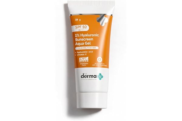 The Derma Co 1% Hyaluronic Sunscreen Aqua Gel SPF 50 PA++++ | Hydrating, Lightweight &amp; Non-Greasy | No White Cast | Broad Spe