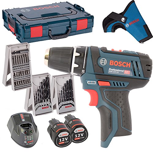 Bosch Akkuschrauber GSR 10,8-2-Li + 2x Akku 2,0AH, Lader, L-Boxx + 3er X-Proline Kombi-Set Holzbohrer / Metallbohrer / Bitsatz