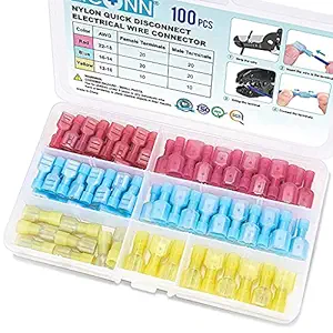 HASTHIP 100Pcs Wire Connection Terminal, Insulated Straight Butt Connector, Electrical Insulated Terminals, Male and Female Spade Wire Crimp Terminal Assortment Kit AWG(10-22)