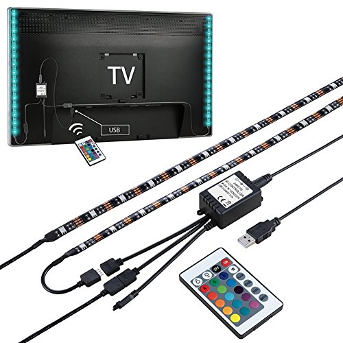 Preisvergleich Produktbild LED Strip TV Hintergrundbeleuchtung 2 Stück 50cm 30leds Streifen Wasserdichte RGB USB-Streifen TV Beleuchtung mit Fernbedienung für TV Monitor PC Laptop von Zuoao