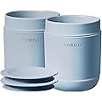 Corelle Nordic Blue Stoneware Tumbler Set of Two Silicone Lids for Hot or Cold Drinks Four Piece Cup Set with Solid Glaze for Travel and at Home Coffee, Cold Drinks, and Teas, 13.5oz