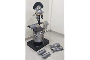 NAUTICAL REPLICA HUB Halloween-Kostüm, nautische Nachbildung, Mittelalter, römischer Helm, Lorica, Segmentata, Jacke, Arm- und Beinschutz, Schwarz