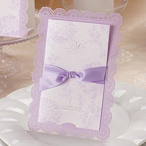 Everyshine 2017 spring new free envelop and free seal Romantic Lilac Wedding Invitation With Ribbon (50)