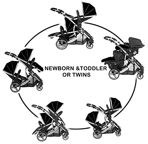 DUELLETTE 21 BS Tandem Stroller includes Free Changing bag with Accessories, 2 Free footmuffs 2 Free rain covers Midnight Black
