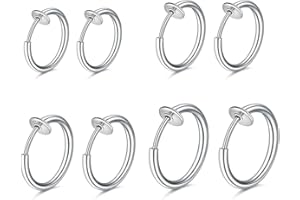 WKRTDY 4 Paires de Boucles d'Oreilles Clips en Acier Inoxydable pour Hommes et Femmes - Créoles, Pince d'Oreille, Anneau Non-Percé - Accessoires de Style Indémodables