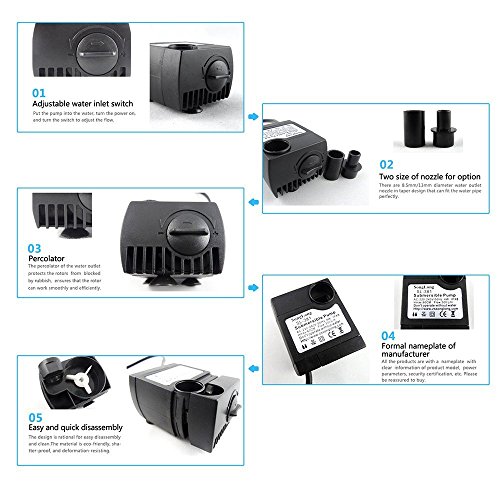 SeeKool-Pompe--Eau-Submersible300L-H-3W-Ultra-Silencieux-avec-2-Buses4-Pieds-de-Ventouses-pour-Les-Fish-Tank-Fontaines-de-Table-Aquarium-Pond-Water-GardensEU-Plug