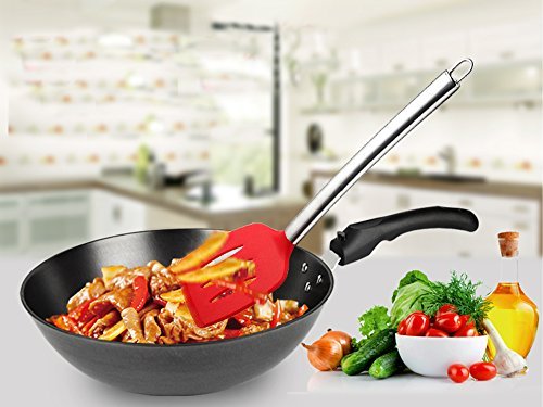 iNeibo Kitchen Pfannenwender, schlizwender – mit festem Silikoneinlage Kopf und rostfreiem Edelstahl-Handgriff der beim Kochen kühl bleibt. - 7