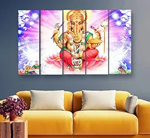 Artdira Ganesha Multiple Frames Wall Painting For Living Spaces, Bedroom, Hotels & Office With Sparkle Touch 7mm Hard Wooden Board (50 30 inches) AD_MFC_139