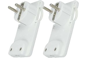 LEDLUX Enchufe Schuko plano para ahorro de espacio de 2 piezas, salida de cable de 90 grados, Schuko para ahorro de espacio 16A 250V (negro) (Blanco)