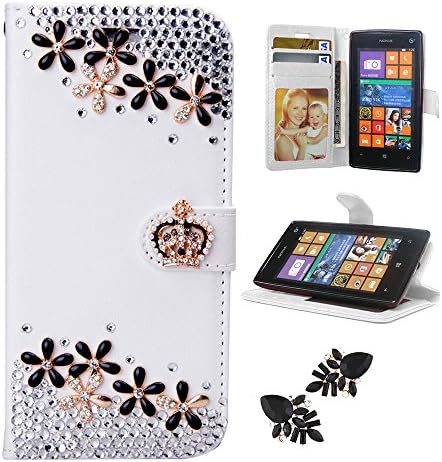 Nokia/Microsoft Lumia 950 XL Case, 3D Bling Rhinestone Butterfly Flower Cover for Nokia/Microsoft Lumia 950 XL, Premium Leather Flip Wallet Case with Free Gift Earrings