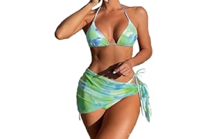 BSLVWG Mujeres Vestido de Bikini de 3 Piezas Halter Bikini Top Sexy Bikini Triangular Parte Inferior bañador de Playa bañador bañador