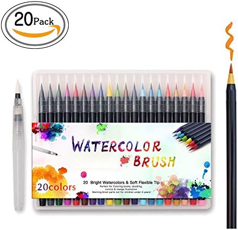 Cofive 20 Pack Premium Watercolor Brush Pens Set ,Soft Flexible Tip, Create Watercolor Effect - Best for Adult Coloring Books Manga Comic Calligraphy Kid Drawing Sketch Painting