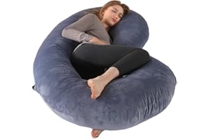 PinkFroggie Pregnancy Pillows,Soft U-Shape Maternity Pillow with Removable Cover-Full Body Support Pillows for Adults Sleeping-Pregnancy Must Haves (Velvet Cover Dark Grey, 57in)