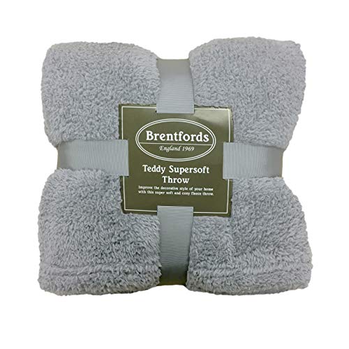 Brentfords Teddy Fleece Blanket Large Throw Over Bed Plush Super Soft Warm Sofa Bedspread, Silver Grey - 125 x 150 cm