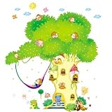 HALLOBO® XXXL Wandtattoo Wald Tier Zoo Baum Haus Waldtier Wandaufkleber Eichhörnchen Affe Affen Wandsticker Kinderzimmer Kinder baby - 2