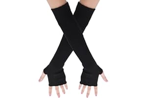 Yolev Winter Armstulpen Damen Schwarze Fingerlose Handschuhe Lange Arm Warmers Gestrickte Armwärmer mit Daumenlöchern Kältebeständige Stretch Handschuhe für Damen Autofahren Outdoor Sportarten