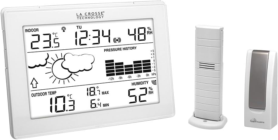 La Crosse Technology - Estación meteorológica ma10006 con Puerta de Entrada para el Smartphone/Tablet Blanco - Sistema de alertas móviles