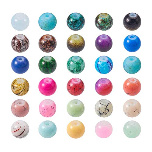 PandaHall Mixte Style et Ronds Couleur Peint à la Bombe des Perles Mixtes de Verre, 6 mm, Trou: 1 mm, Environ 200 PCs/Sachet
