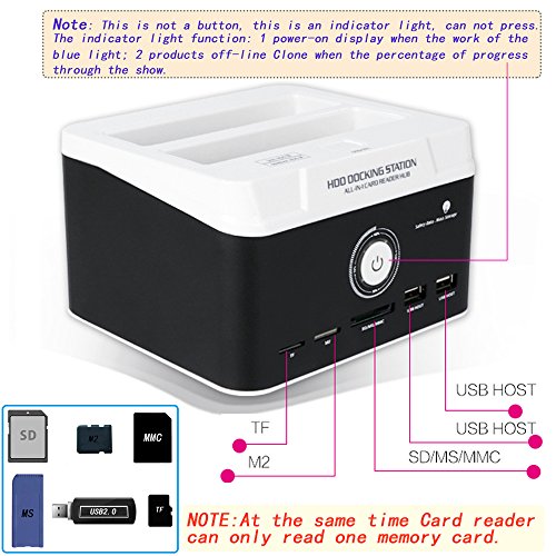 WANLONGXIN WLX-895U3SC-DE USB 2.0 auf SATA Dual-Steckplätze Externe Festplattenlaufwerk-Dockingstation mit Offline-Klon-Funktion und Kartenleser, für 2.5 3.5 Zoll HDD SSD SATA I / II / III Bis zu 2 x 8TB - 2