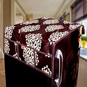 Kanushi Industries Floral Design Fridge Top Cover with 6 Utility Pockets (Brown Color)