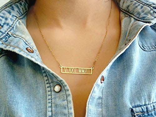 Roman Numeral Bar necklace Name necklace Delicate Personalized pendant 14ct Gold Filled or 925 Sterling Silver jewellery minimalist necklace