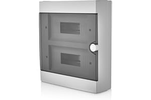 Lion Electric Skrzynka bezpiecznikowa natynkowa 24 moduły | 2-rzędowa szafa sterownicza biała z czarnymi drzwiami IP40, skrzynka rozdzielcza do wilgotnych pomieszczeń, piwnicy, garażu i wszystkich