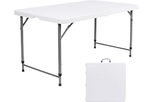 PP · PERFORMANCE 4FT Rectangular Folding Table with Adjustable Heights Light Commercial for Camping, Catering, BBQ, Picnic and Party Outdoor Table with Carrying Handle