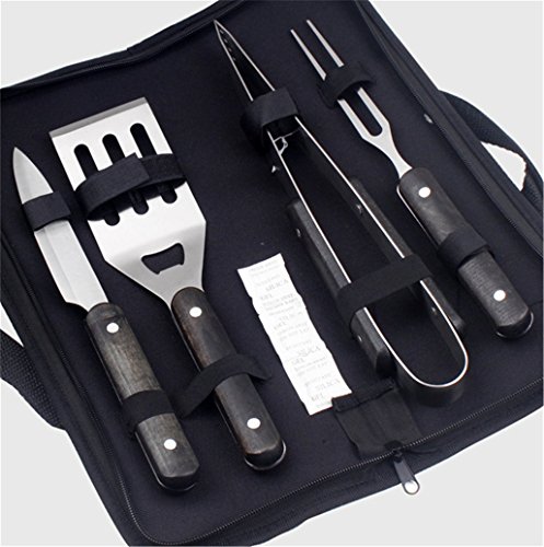 RoseFlower® 4 teilig Hochwertige Edelstahl Grillbesteck Barbeque mit beweglichem Segeltuch-Speicher-Fall - Perfekte Schwerlast Professionelle Grill-Werkzeug BBQ Zubehör Kit