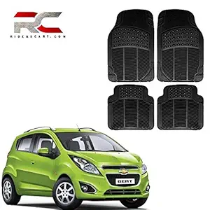 Riderscart (4 Pcs) Full Set Ridged Heavy Duty Anti- Slip Car Rubber Floor/Foot Mat for Chevrolet Beat (Non Slip, Black) with Warranty