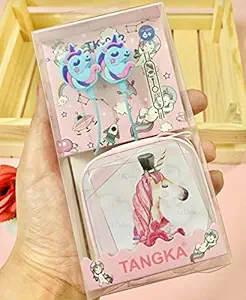 Le Delite Unicorn Earphones mic ,Cute Pink for Kids , Beautiful Headphones with Winder, Birthday Gift Girls Kids . Cartoon Lead for mobiles Kid?s Laptop Wired earpiece earplugs with Keychain