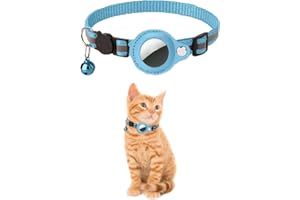 PF DOGGY PRENDRE SOIN DE LUI Collar Airtags para Gato PF Doggy con Seguimiento GPS y geolocalización en Tiempo Real para garantizar la Seguridad y la vigilancia de su compañia felino (Azul Gris Piel, airtag no incluidos)