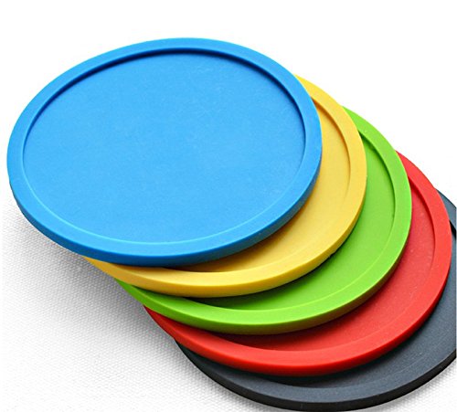 Cosanter Silikon-Untersetzer Glasuntersetzer-Set für Bar Wohnzimmer Küche , Round/ Schwarz 1 Stück - 6