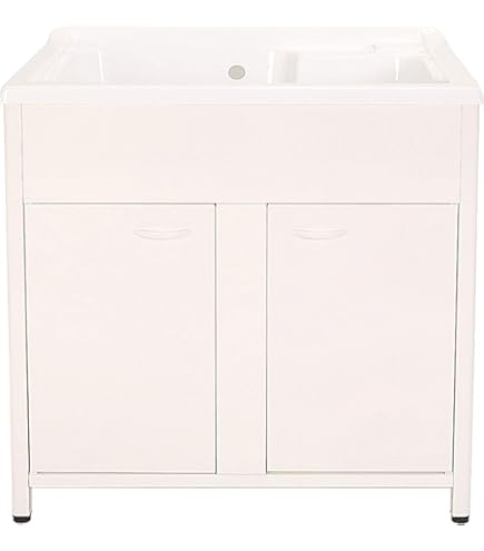 Lavatoio Negrari Eco 60x60cm - Bianco, Nobilitato Idrofugo, Con Vasca In Resina E Ante A Battenti - Foto 11