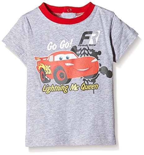 Disney Baby Boys 0-24m Lightning Mcqueen T-Shirt, Grey (Light Grey Melange/Red), 6-12 Months (Manufacturer Size:12 Months)