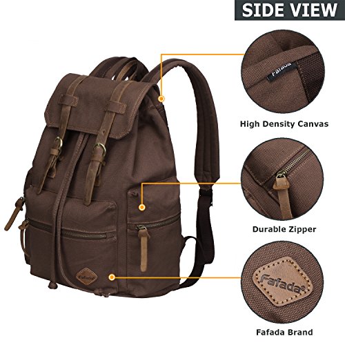 Fafada Rucksack Canvas Vintage Damen M  dchen Leder Retro Laptop backpack Schulrucksack Daypack f  r Campus Studenten und Outdoor Reisen Wandern Kaffe