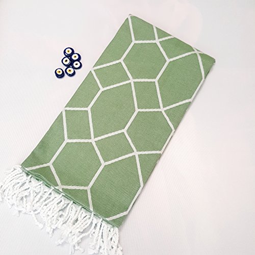 Secret Sea Collection Exclusive - 90x180 cm, Jacquard Woven Beach/Bath Towel, 100% Cotton, Pre-Washed, Perfect for Beach, Bath, Pool, Spa, Gym, Fitness, Yoga, Travel, Camping (Green, Japanese)