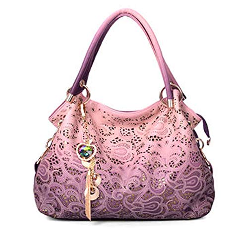 Damen Handtasche Greeniris Damen Schultertasche PU Leder Handtasche Damen Henkeltaschen Stilvoll Schultertasche Pink Sequins Quaste