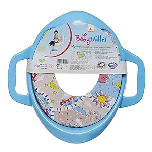 BABYVILLA Baby Toilet Seat Safe Soft Training Seat Potty Sitting Ring with Handles Bathroom Trainer closestool Cover, Soft Cushion Baby Potty Seat for Western Toilet (Blue)