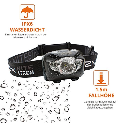 ZNEX Nitestrøm | Super Helle Wasserdichte IPX6 LED Stirnlampe 168 Lumen mit Infrarot-Sensor-Gestensteuerung, Rotlicht, Blinklicht, SOS-Notfall-Pfeife und GRATIS LED-Leuchtarmband für optimale Sichtbarkeit im Dunkeln - 4