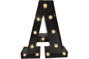 PROYATECH Black Alphabet Marquee Letters LED 26 Alphabet Light Up Letters with Diamond Bulb Battery Powered Led Letter for Wedding Birthday Christmas Home Bar Decoration Party Night Light (Black Letter -A)