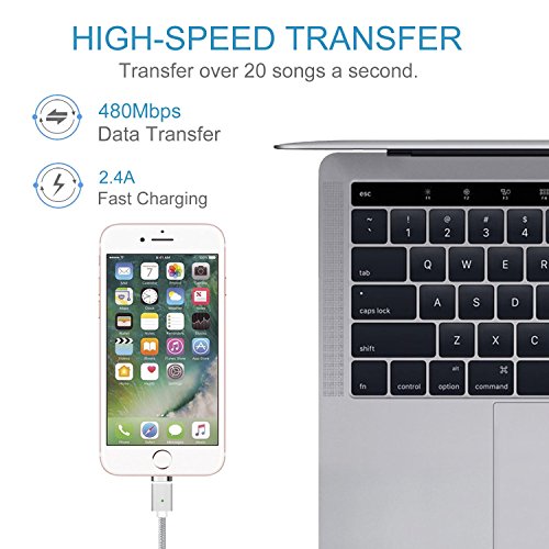 [Update Version]Apple Magnetic Lightning USB Charging Cable,-Lifetime Warrenty-TUOYA Magnet Magnetic Braided Wire High Speed Sync Data And Charger USB Cable Adapter for iPhone 5, 5c, 5s, SE, 6, 6 Plus, 6s, 6s Plus, 7, 7 Plus (Silver)