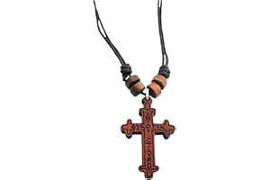 IconsGr Collar con colgante religioso griego ortodoxo cristiano con cruz de madera, crucifijo / 5, Madera, Sin piedra
