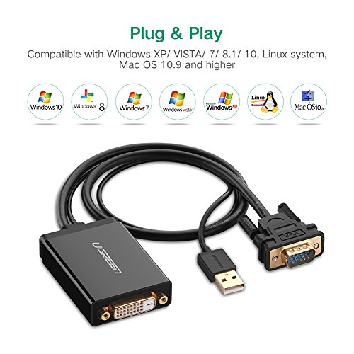 UGREEN VGA DVI Adapter VGA auf DVI D Adapterkabel VGA Stecker zu DVI 24+1 Buchse Konverter 1080P Full HD mit 50cm USB Stromkabel geeignet für DVD, Laptop, PC, HDTV, Projektor, Monitor usw. - 7